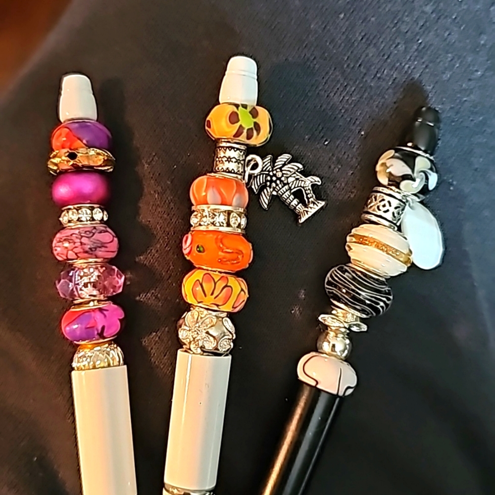 Hand Crafted Beaded pens Set of 3 New